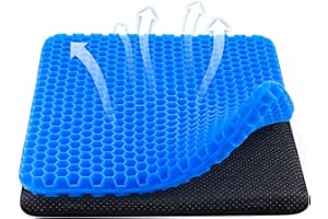 WIKSITE Gel Seat Cushion, Honeycomb Design Double Thick Gel Cushion with Cloth Cover Ergonomic & Cool Seat Cushion for Home Office Chair Car Wheelchair Sitting Seat Cushion, Blue - XL