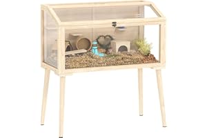 PawHut Wooden Hamster Cage, Gerbil Cage with Openable Top, Seesaws, Platforms, Water Bottle, Small Animal Habitat for Syrian, Dwarf, Mouse, Rats, Rodent, 110 x 52 x 101 cm