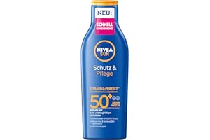 ‎NIVEA SUN NIVEA SUN Schutz & Pflege Sonnenlotion LSF 50+, wasserfester Sonnenschutz mit Vitamin C & Hyaluron, schnell einziehende Sonnencreme für 48h Feuchtigkeit ohne weiße Rückstände (200 ml)