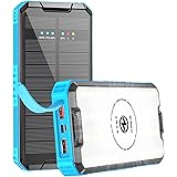 OIMYE Caricabatterie Solare Power Bank 30000mAh, PD 20W Caricatore Cellulare con Caricatore Wireιess 10W, USB A/C, Torcia a L
