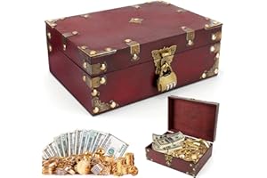 Carseatty Cofre del tesoro de madera, 24 x 17 x 9,5 cm, cofre del tesoro vintage con cerradura de combinación, cofre del tesoro para cumpleaños infantiles, cofre del tesoro grande para almacenamiento