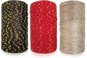 SourceTon - 3 rotoli di spago di cotone decorativo per confezioni regalo, fai da te, giardinaggio (3 colori), 328 piedi ogni rotolo, totale di 984 m