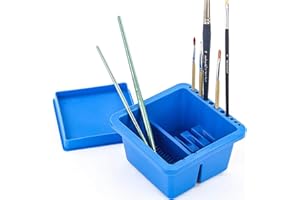 LONTG Paint Brush Washer Cleaner Pot Artist Brush Cleaning Bucket Multi-Function Art Pen Barrel Plastic Brush Washer Box with 12 Hole Brush Holder and Lid Palette for Watercolor Acrylic Oil Painting