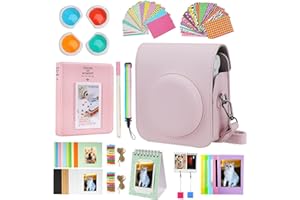Risou Mini 12 Camera Accessories Bundles Compatible with Instax Mini 12. - Kit Includes: Camera Case/Photo Album/Filters/Wall Hanging Frames/Stickers/Pen(12 in 1) (Pink)