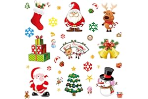 byou Pegatinas de Navidad,Pegatinas Electrostáticas 10 Hojas Dibujos Animados Diseño Extraíbles Pegatina de Pared Etiqueta Engomada para Ventana Espejo Vaso Puerta Coche Decoración navideña
