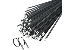 Deecam - Bridas de acero para cables (200 mm, 50 unidades), color negro