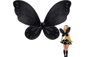 Nenjindz Costume da Angelo Ali Fata Adulto Bambina Costume Halloween, 1 Pezzi Ali Farfalla Donna Ali da Angelo Nero Accessori Carnevale per Natale Feste（58 * 44cm）