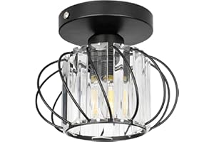 HAUSPRO Industrial Ceiling Light Fixtures Pack of 2, Modern Black Metal Cage Flush Mount Fixtures for Warm Ambient Lighting in Kitchen, Hallway, Bedroom