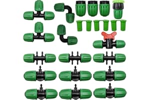 21 PCS Drip Irrigation Fittings Kit for 1/2 inch to 1/4 inch Irrigation Tube Anti-Drop Premiun Quality Fitting,HOINCO Barbed Locked Nuts Connectors