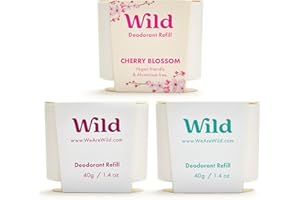 Wild - Deodorante Naturale Ricaricabile - Senza Alluminio - Varie Ricariche - Incluse Profumazioni Fresh Cotton & Sea Salt, Cherry Blossom e Coconut & Vanilla - Protezione di Lunga Durata
