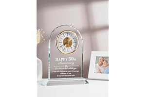 WinTaim 50th Anniversary Glass Clock Gift - Perfect Keepsake for Celebrating 50 Years of Marriage - Ideal for Couples, Parents, Him or Her - Beautiful Home Decoration