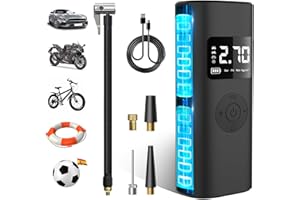 Hexinex 7800mAh Compresor Aire Portatil 150PSI &Power Bank, Inflador Ruedas Coche con Pantalla LCD Digital y Linterna LED SOS, Bomba de Aire Bicicletas, Scooters, Moto, Coche, Pelotas