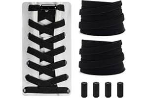 Dafannis Lacets Élastiques - Lacets Chaussures pour Enfants, Adultes, Baskets - 2 Paires Lacet Universels, 8 mm de Largeur, Plats, Lacet Chaussures Sans Noeuds, avec Fermeture en Métal