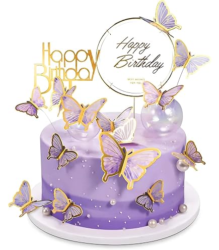 Schmetterling Kuchendekoration – 21-teiliges Set Mit „Happy Birthday“-Topper | Rosa & Lila | Für Mädchen-Party