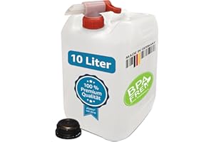 plasteo® Bidón de agua para bebidas de 10 litros, natural, con grifo y tapa de rosca (DIN 45), sin BPA, apto para alimentos, portátil, interior y exterior, fabricado en Alemania