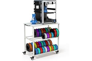 Raweao 3D Printer Filament Storage Rack, Metal Filament Organizer for 3D Printing, Filament Rolls Storage Shelf with Wheels for Home,Office,Workshop 3D Printer Accessories(White)