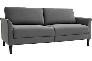 HOMCOM Divano 3 Posti Economico per Casa e Ufficio con 4 Gambe in Metallo, Divano con Braccioli Imbottiti, Tessuto Effetto Lino, Grigio