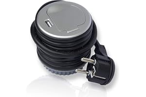 VOREX Enchufe versenkbar 1 x Schuko, 1 x USB para cocina, oficina, muebles. Mesa de regleta con 1,8 m cable también para Isla de cocina, escritorio. Ahorro de espacio Disposición la ranuras, negro