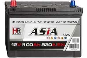 HR-POWER HR HiPower ASIA Autobatterie 100Ah 12V Pluspol Links 830A/EN Blei-Säure, hohe Startreserven auch bei Kälte