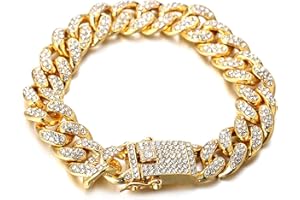HALUKAKAH Gold Plated Chains for Boys - TYCOON JUNIOR - Kid's 14MM 18k Real Gold/Platinum Plated Cuban Link Chain Necklace Bracelet,Lab Diamonds Prong Set,Fits Ages 8-16 Y/O. with Giftbox