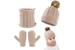 KUNYEAH Juego de guantes de gorro para bebé, gorro de punto, guantes cálidos para invierno, calentador de cuello para niños y niñas, de 0 a 3 años