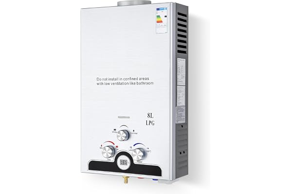 CO-Z Chauffe-Eau à Gaz Instantané 8LPM 13,6kW LPG GPL au Butane Propane avec Modes Hiver et Eté Sans Réservoir en Acier Inoxydable CE Certifié Portable pour Maison Camping Caravane