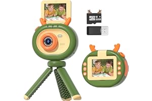 DABAOZHA Macchina Fotografica Bambini, 2.4 Pollici Schermo Mini Ricaricabile Fotocamera Digitale, 1080P HD Videocamera, Scheda 32GB per Ragazze 3-12 Anni, Con supporto a tre gambe, Regali Giocattolo(verde)