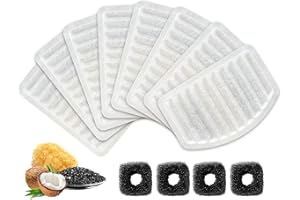 GoldenSun Cat Water Fountain Filters, ONLY for D36/D66 Cat Fountain with Water Level Window, Carbon Resin Filters Dog Water Dispenser Filters Replacement with Pump Sponges(8filters+4sponges)