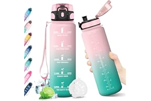 ‎KOLLYKOLLA KollyKolla Trinkflasche Kohlensäure Geeignet, 500ml/1L/1.5L, Sport Trinkflasche mit Zeitmarkierung, Auslaufsicher Wasserflasche Kinder, Erwachsener, Fahrrad, Schule, Maedchen, Junge, Büro, Fitness