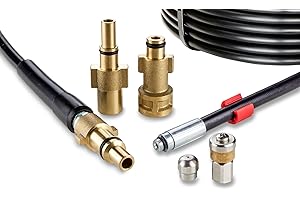 Desatascador de Tuberias para Hidrolimpiadora 15m, 200 bares - Manguera de Limpieza compatible con Bosch, Black+Decker, Nilfisk, Makita - Boquilla Fija, Boquilla Giratoria KNOFER