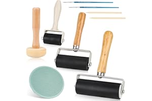 WVU & WVO 3 PCS Rubber Brayer Roller, Art Craft Roller with 1 Mushroom Roller and 1 Engraving for Stamping, Printing, Inks, Wallpaper and Crafts (3.5 cm, 6 cm, 10 cm)