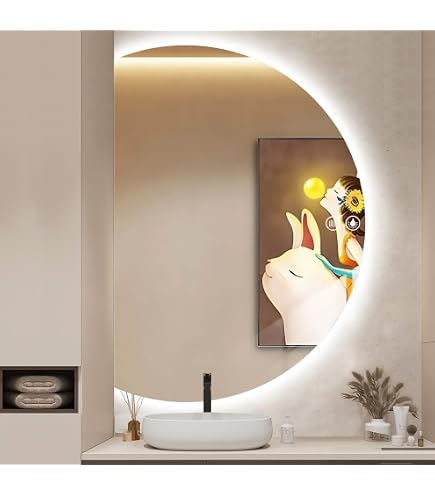 Specchio Semicircolare LED Planetmöbel NIVORA – Luce Bianca Neutra Dimmerabile 4200 K, Montaggio Flessibile Orizzontale O Verticale, 50x100 Cm