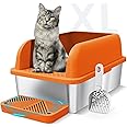 Enclosed Stainless Steel Litter Box with Lid - Extra Large for Big Cats, XL Metal Pan Tray with High Sides, Anti-Leakage, Easy Cleaning (Orange)