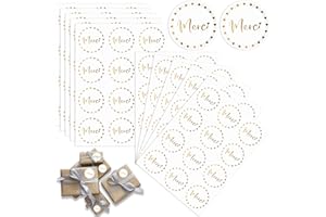 120 Autocollant Merci Étiquettes Stickers Auto-Adhésif, Bomtop Rond Remerciement Scrapbooking Bricolage pour Boîte d'Emballage Cadeau Sac Enveloppe Cartes de Vœux Anniversaire Mariage Noël Fête (Or)