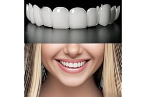 JUXINE 2 Pairs False Teeth Instant Veneers Dentures Fake Teeth Braces Whitening Cosmetic Tooth Covering Snap on Smile Teeth Cosmetic Veneers Teeth Temporary Dentures Top and Bottom