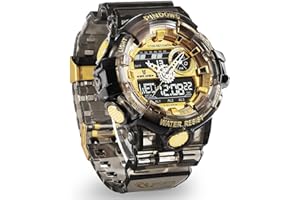 PINDOWS Men Digital Watch for Men Watch Sports Watch Teenagers Watch Digital Analog Dual Display Watches with Light 3 Group of Alarm Waterproof Date Dual-Time Countdown Stopwatch Multifunctional Wrist Watches