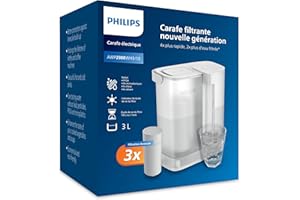 Philips Water Carafe filtrante Instant (3 L) – Eau propre et savoureuse en quelques secondes – 3× filtre Taste+, réduit le chlore et le plomb, préserve les minéraux