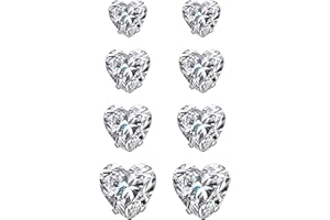 Jewelrywe Heart Zirconia Magnetic Earrings: 4 Pairs 5-8mm Mens Womens 2024 CZ Simulated Diamond Silver Clip on Non-Piercing Cz Stainless Steel Fake Earring