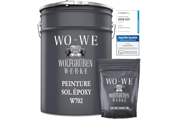 WO-WE 2K Peinture pour sol W702 résine époxy beton garage revêtement industriel Gris clair RAL 7035-10Kg