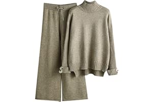 XTBFOOJ Completi da Donna In 2 Pezzi Lavorati a Maglia Top A Maniche Lunghe con Spacco con Bottoni a Metà Autunno Larghi Lavorati a Maglia per Il Tempo Libero Polsino Elastico Set con Pantaloni