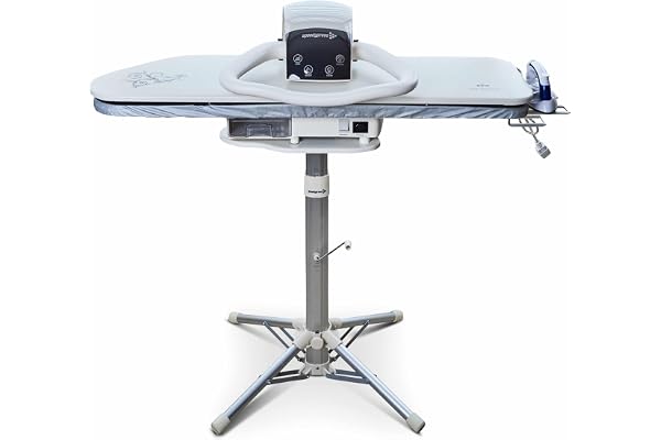 Ångstrykningspress 101 HD-vit slitstark professionell 101 cm med stativ från Speedypress (+ gratis järnfäste, anti-skala vattenfilter, utbytesskydd och skumunderfilt)