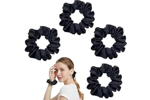 Ikadiya Haargummi[4 Stück], Haare Ringe, Haargummis Elastische Haarbänder Pferdeschwanz, Haargummis Scrunchies Satin, für Damen und Mädchen(Schwarz)