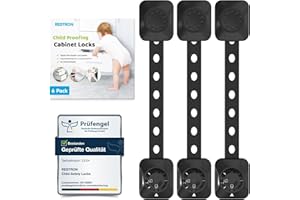 REDTRON Bambino Chiusure di Sicurezza (Aggiornato), 6 Pezzi Serrature di Sicurezza per Bambini con 3M Adesivo, per Armadi, Cassetti, Frigorifero(Nero, Nessun Trapano Necessario)