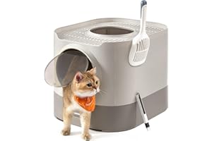 Feandrea Lettiera per Gatti Chiusa, Toilette per Gatti di Diverse Taglie XXL, con Coperchio, Vassoio Estraibile, Paletta, Spazzola, Meno Tracce, Colore Avena e Grigio Caldo PPT002G01