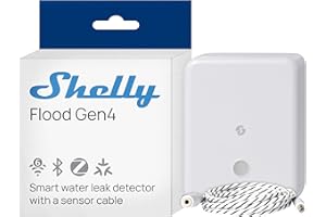 Shelly Flood Gen4 - Smart Matte Water Sensor with Leak Sensor Cable, IP44, Flood & Rain Detection, Adjustable Alarm Levels, Leak Detection, Timer Switch, Alexa, Google Home & Zigbee