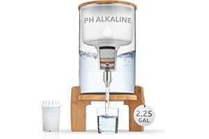 INVIGORATED WATER pH Recharge Glass Alkaline Countertop Water Filter Dispenser - 2.25 Gallons Jug - Removes Fluoride Chlorine & Impurities - Improves Water pH - Clean Healthy Drinking Water - 8.5 Litres