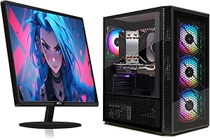 STGsivir Gaming PC Bundle, Gaming Computer Desktop, Intel10th Gen 3.5GHz, AMD RX 590 8GB, 16GB DDR4 RAM, 512GB SSD, 600M WiFi, BT 5.0, Windows 11, 22" Monitor