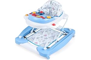 LIFEZEAL 6 w 1 chodzik dla niemowląt, chodzik dla niemowląt, składany chodzik dla dzieci z 3 regulowanymi wysokościami, wyjmowana taca muzyczna i siedzisko, wózek dziecięcy dla dzieci 7-14 miesięcy