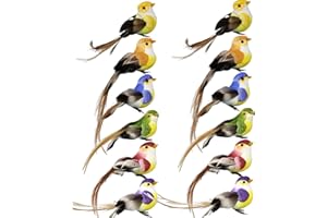 POLOGMASE Fake Birds For Crafts, Realistic Artificial Foam Mini Bird, 12Pcs Small Birds On Clip Colourful Artificial Feather Foam Birds Artificial Bird Decoration Tree Ornament Garden Bird Ornaments