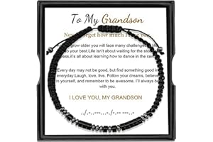 HANDMADE Morse Code Bracelet-To My Grandson, Christmas Gifts, Graduation Back to School Gift Birthday Gift for Grandson (Obsidian, To My Grandson)